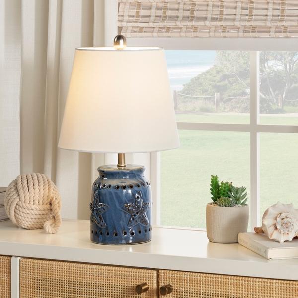 Nourison 18" BIT15 Blue Ceramic Accent Lamp