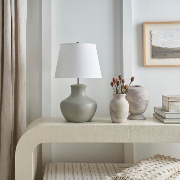 Nourison 18" IET06 Grey Ceramic Table Lamp