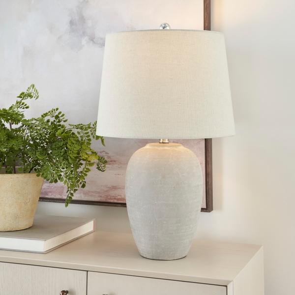 Nourison 23" BIT05 Grey Ceramic Table Lamp