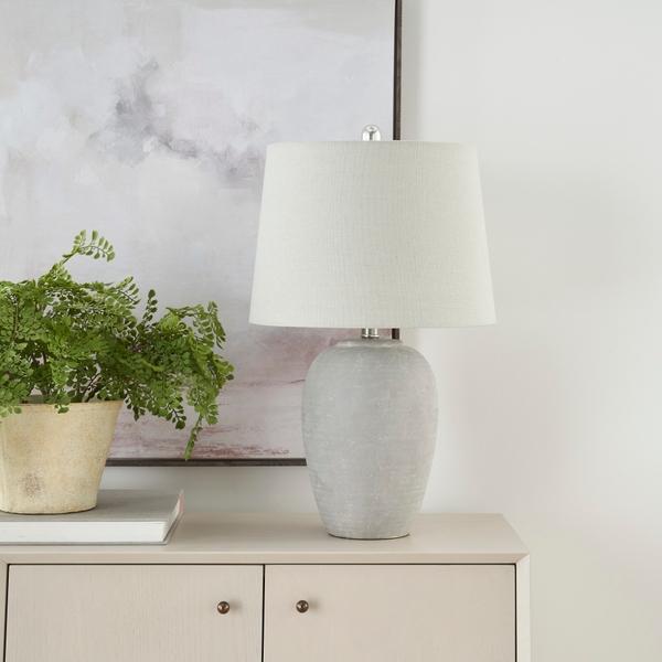 Nourison 23" BIT05 Grey Ceramic Table Lamp