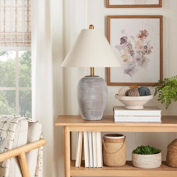 nourison 23" BIT12 Brown Ceramic Table Lamp