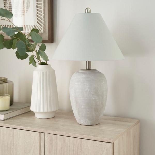 Nourison 23" BIT12 Grey Ceramic Table Lamp