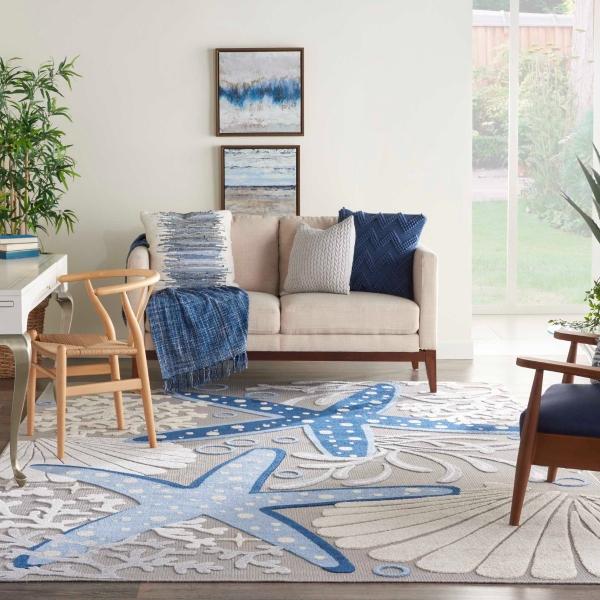 Nourison Aloha Coastal Blue/Grey Outdoor Rug Home