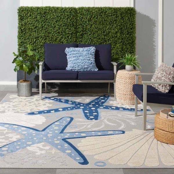 Nourison Aloha Coastal Blue/Grey Outdoor Rug Home