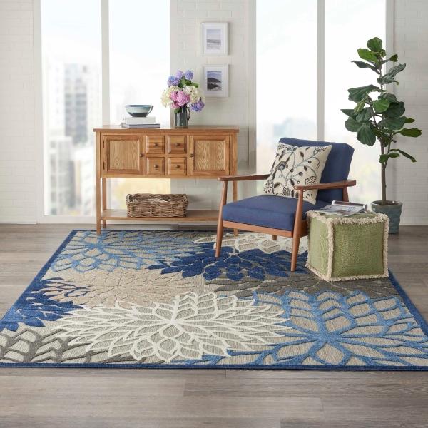 Nourison Aloha Floral Blue Outdoor Rug ALH05 Home