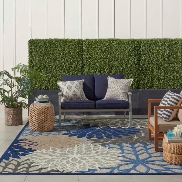 Nourison Aloha Floral Blue Outdoor Rug ALH05 Home