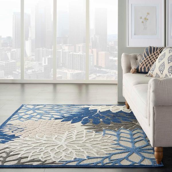 Nourison Aloha Floral Blue Outdoor Rug ALH05 Home
