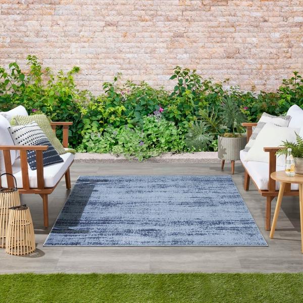 Nourison Nourison Home Essentials Abstract Outdoor Denim Blue Rug NRE03 Home