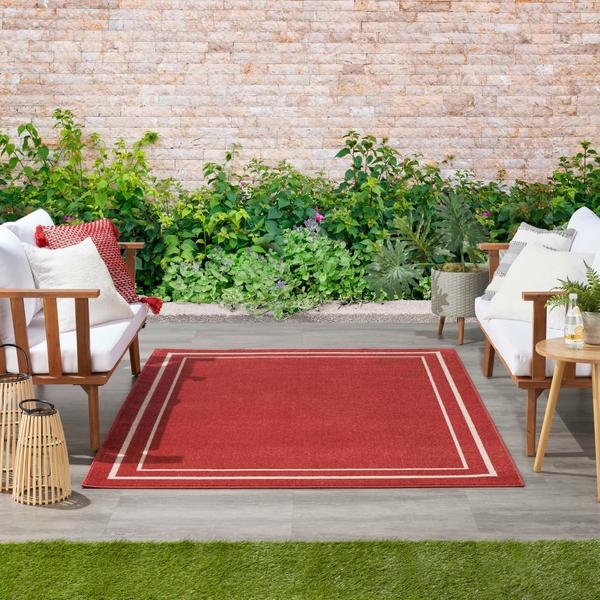 nourison Nourison Home Essentials Contemporary Bordered Outdoor Red Rug NRE02 Home