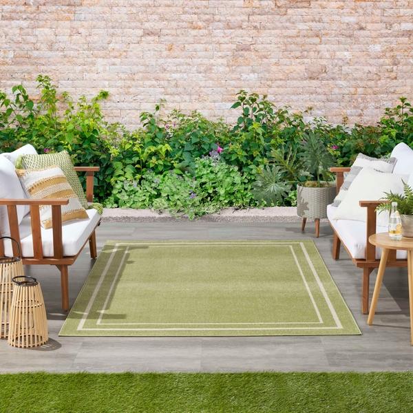 nourison Nourison Home Essentials Contemporary Bordered Outdoor Green Rug NRE02 Home