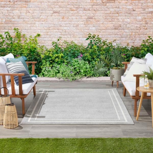 nourison Nourison Home Essentials Contemporary Bordered Outdoor Grey Rug NRE02 Home