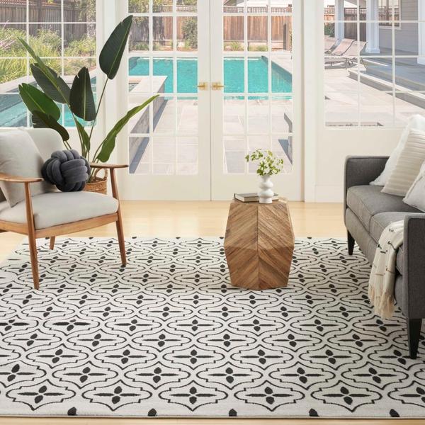 Nourison Nourison Home Essentials Ivory Black Indoor/Outdoor Moroccan Rug NRE04 Home