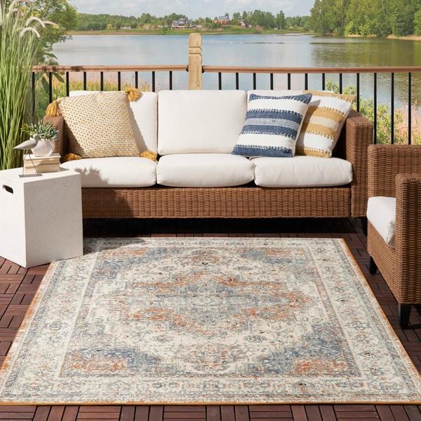 Nourison Nourison Home Essentials Persian Beige Blue Indoor/Outdoor Persian Rug NRE07 Home