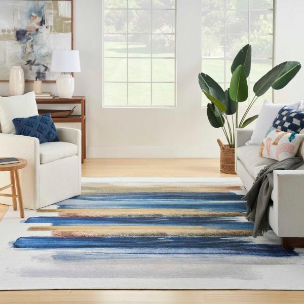Nourison Nourison Home Washables Blue Multicolor Indoor Only Abstract Rug NWB09 Home