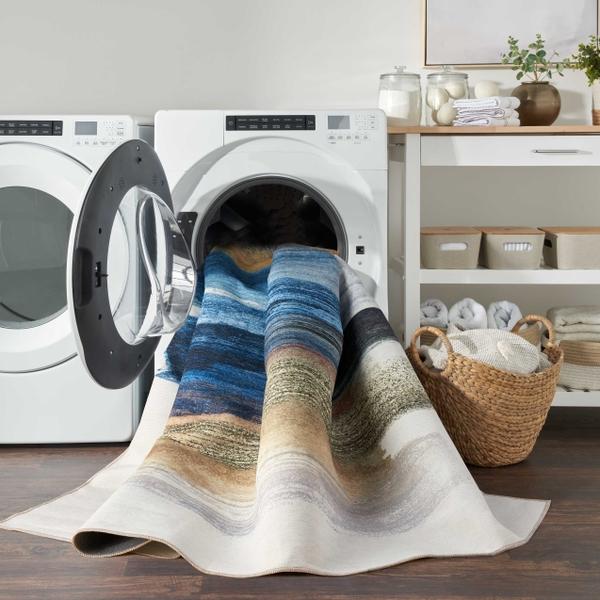 Nourison Nourison Home Washables Blue Multicolor Indoor Only Abstract Rug NWB09 Home