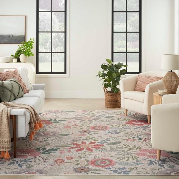 Nourison Nourison Home Washables Cream Multicolor Indoor Only Floral Rug NWB06 Home