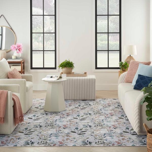 Nourison Nourison Home Washables Grey Multicolor Indoor Only Floral Rug NWB05 Home