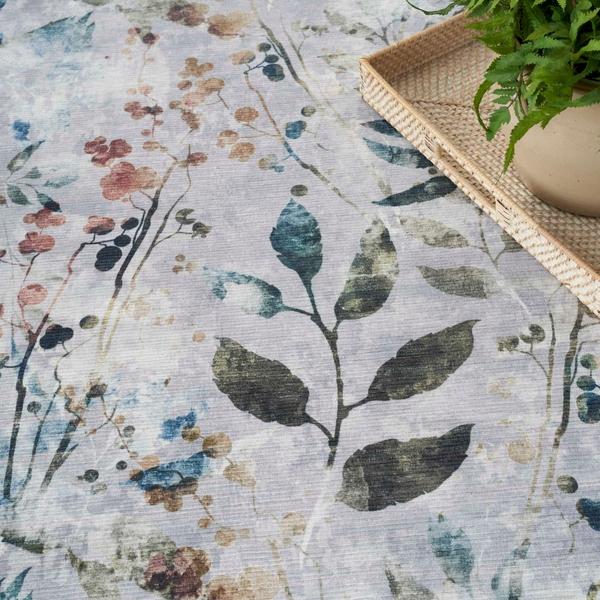 Nourison Nourison Home Washables Grey Multicolor Indoor Only Floral Rug NWB05 Home