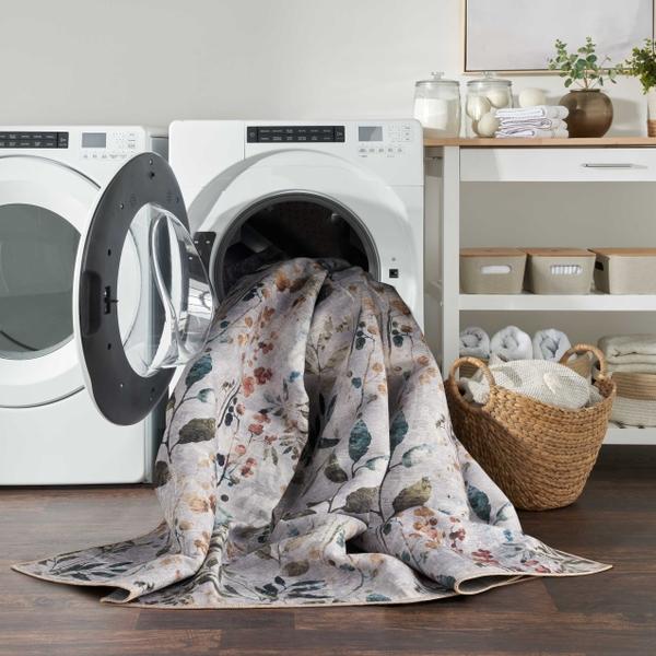 Nourison Nourison Home Washables Grey Multicolor Indoor Only Floral Rug NWB05 Home