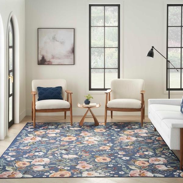Nourison Nourison Home Washables Navy Multicolor Indoor Only Floral Rug NWB01 Home