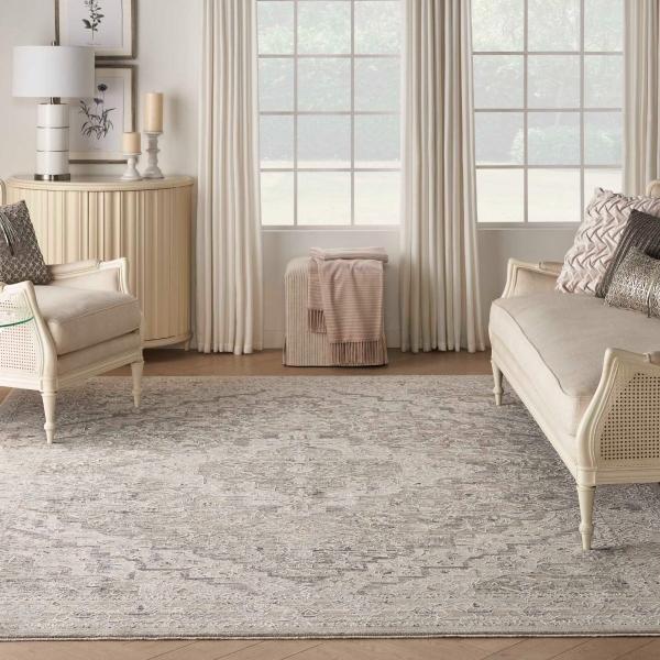 nourison Lynx Boho Chic Floral Taupe Grey Rug Home