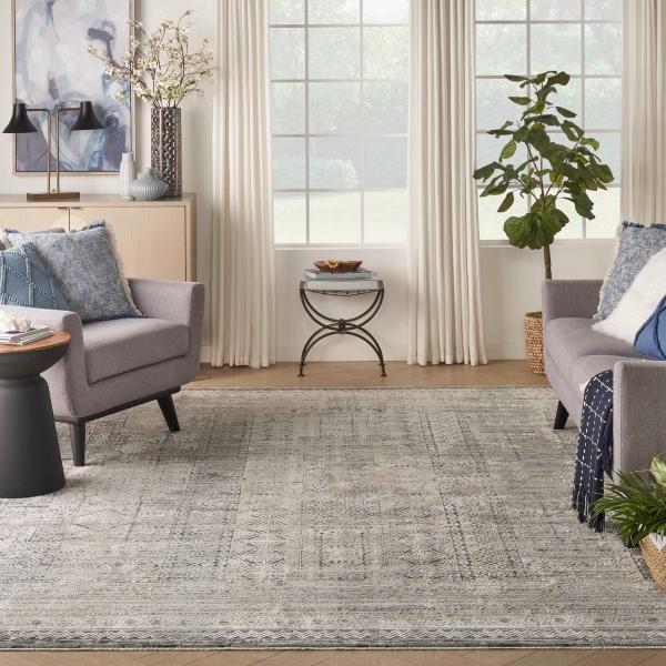 nourison Lynx Tribal Geometric Ivory/Blue Rug Home