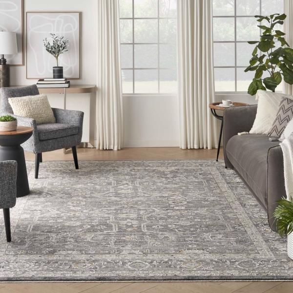 nourison Lynx Vintage Style Slate Grey Rug Home