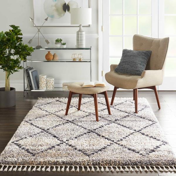 Nourison OSLO SHAG OSL01 SILVER GREY AREA RUG