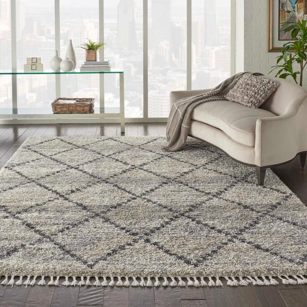 Nourison OSLO SHAG OSL01 SILVER GREY AREA RUG