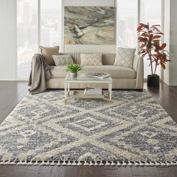Nourison OSLO SHAG OSL02 GREY/IVORY AREA RUG
