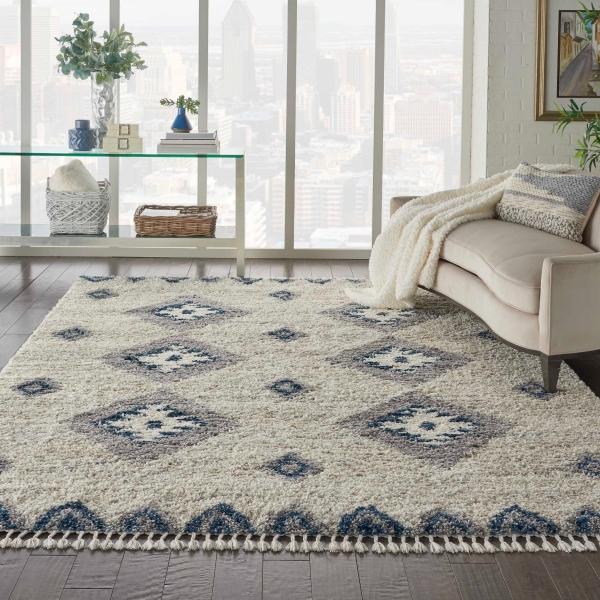 Nourison OSLO SHAG OSL03 IVORY BLUE AREA RUG