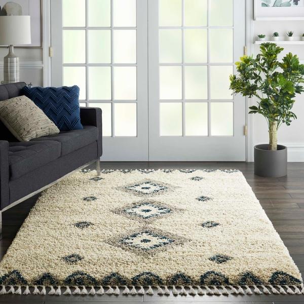 Nourison OSLO SHAG OSL03 IVORY BLUE AREA RUG