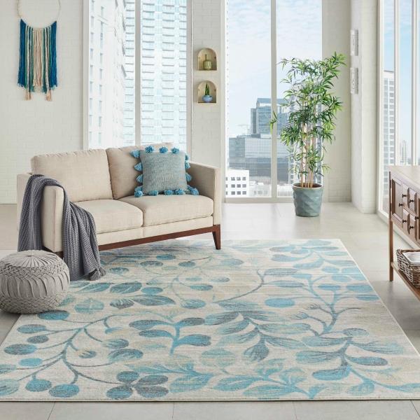 Nourison TRANQUIL TRA03 IVORY/TURQUOISE AREA RUG