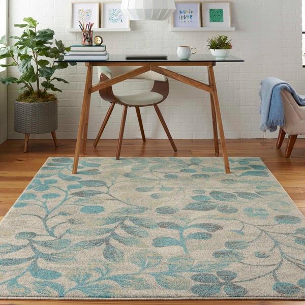 Nourison TRANQUIL TRA03 IVORY/TURQUOISE AREA RUG