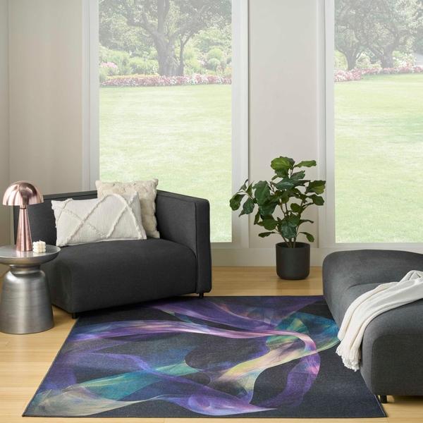 Nourison Nourison Washables Blue Multicolor Indoor Only Abstract Rug NWB16