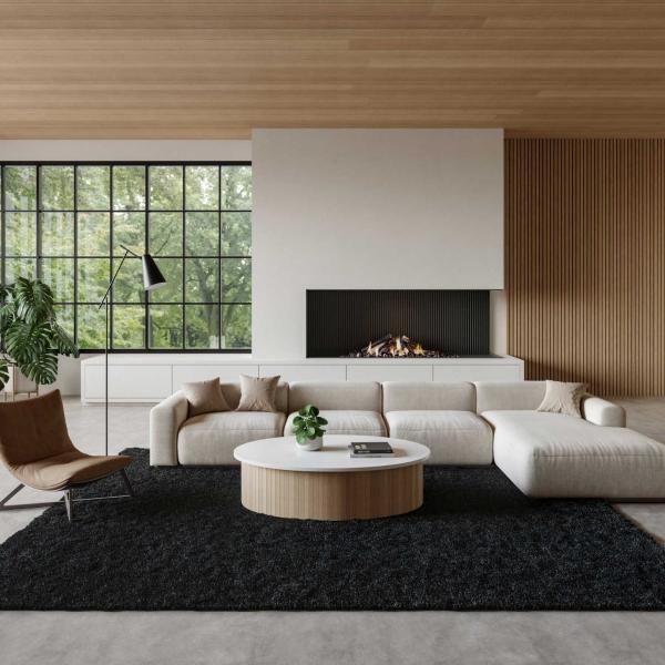 Nourison Pacific Shag Black Indoor Only Solid Rug PCS01