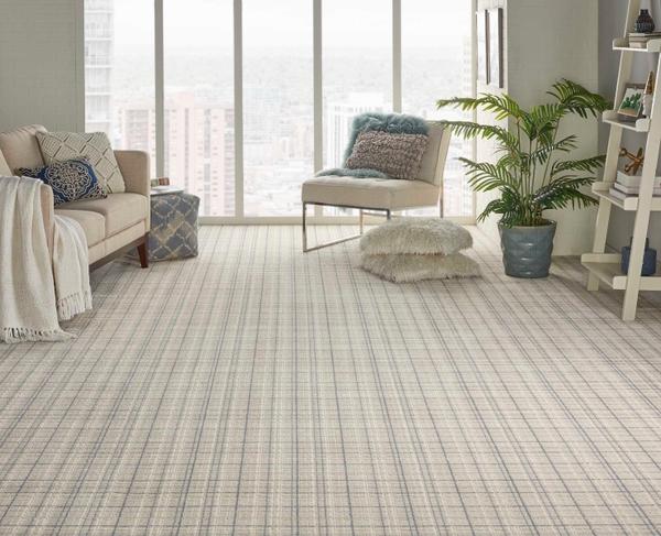 nourison PERSPECTIVES PLAID PLDPR IVORY BLUE BROADLOOM CARPET