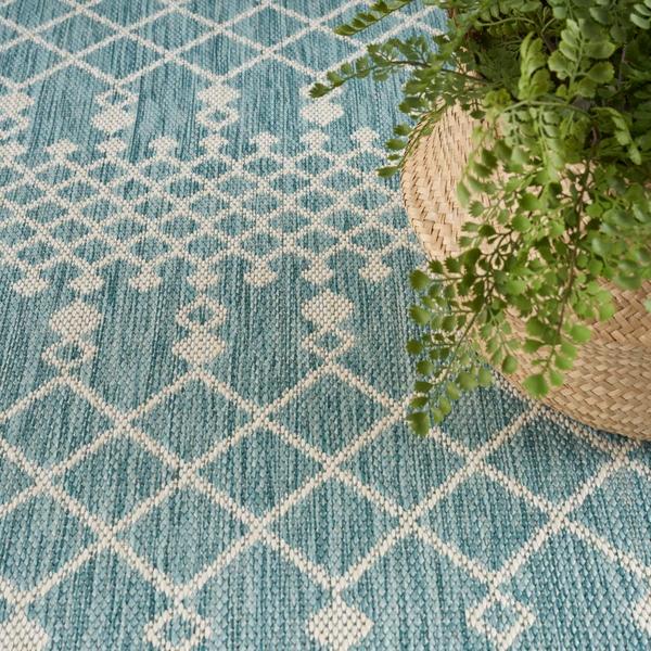 Nourison Positano Aqua Indoo/Outdoor Moroccan Rug POS02 Home
