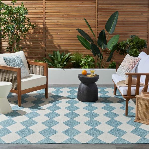 Nourison Positano Aqua Indoor/Outdoor Geometric Rug POS04 Home