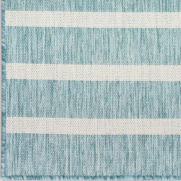 Nourison Positano Aqua Ivory Indoor/Outdoor Striped Rug POS03 Home