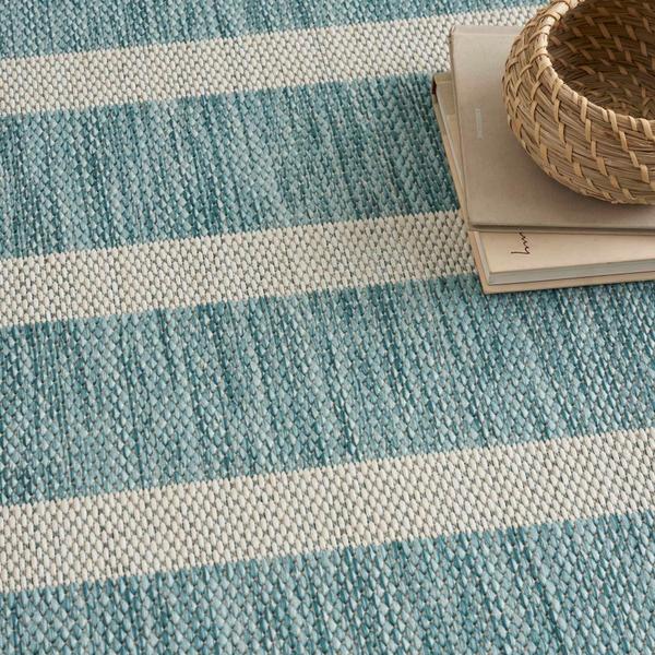 Nourison Positano Aqua Ivory Indoor/Outdoor Striped Rug POS03 Home