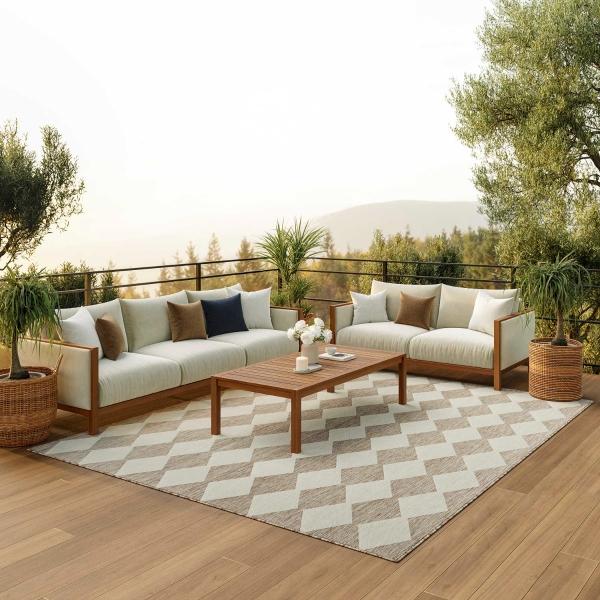 Nourison Positano Beige Indoor/Outdoor Geometric Rug POS04 Home