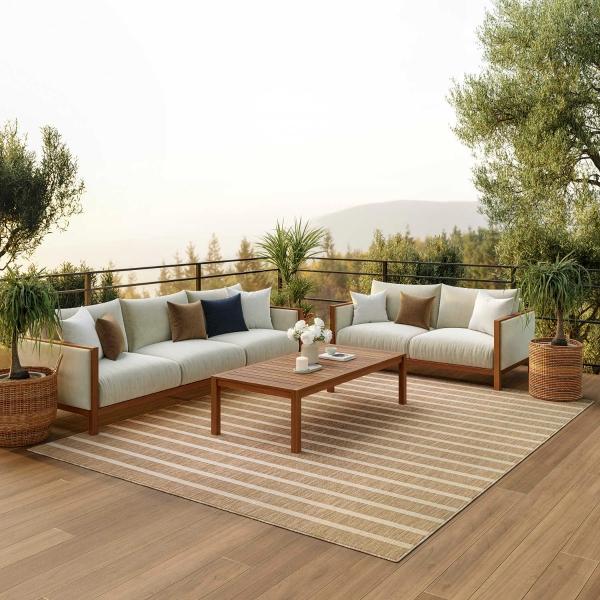 Nourison Positano Beige Ivory Indoor/Outdoor Striped Rug POS03 Home