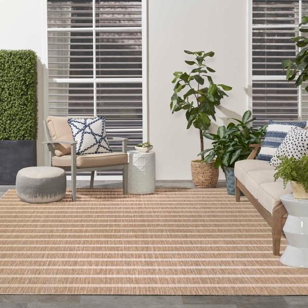 Nourison Positano Beige Ivory Indoor/Outdoor Striped Rug POS03 Home