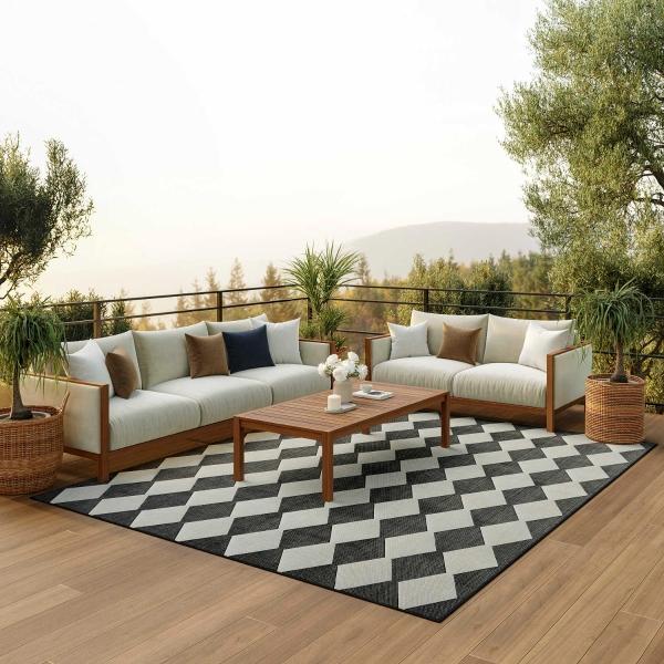 Nourison Positano Black Indoor/Outdoor Geometric Rug POS04 Home
