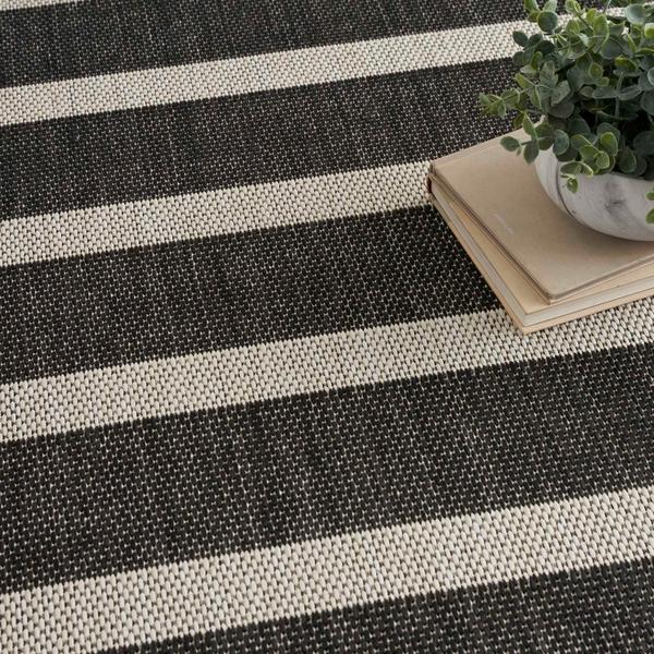 Nourison Positano Black Ivory Indoor/Outdoor Striped Rug POS03 Home