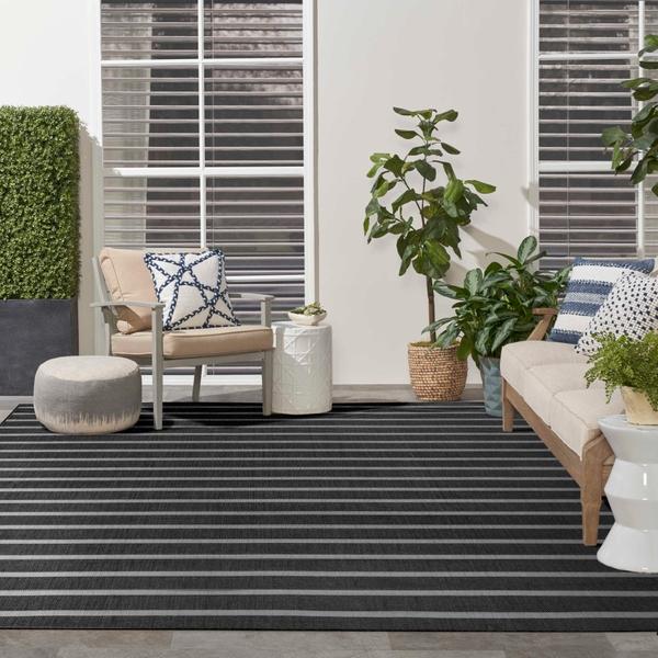 nourison Positano Black Ivory Indoor/Outdoor Striped Rug POS03 Home