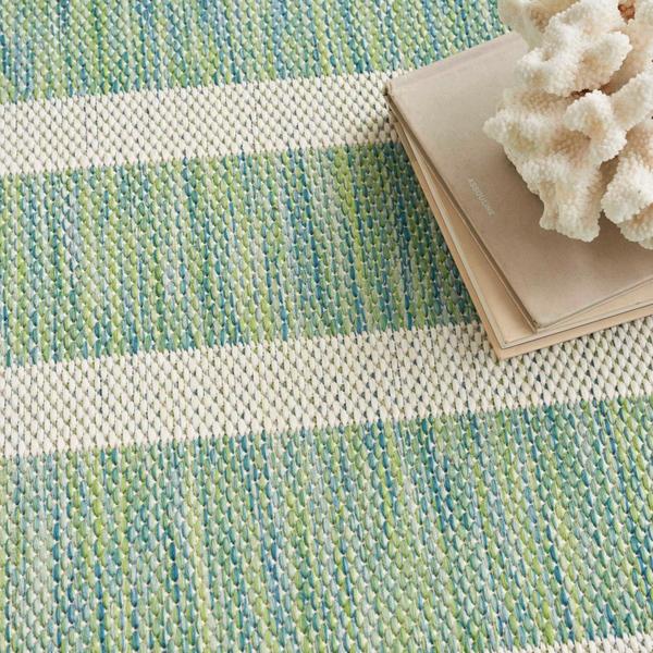 Nourison Positano Blue Green Ivory Indoor/Outdoor Striped Rug POS03 Home