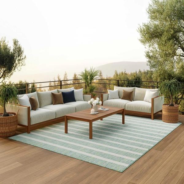 nourison Positano Blue Green Ivory Indoor/Outdoor Striped Rug POS03 Home