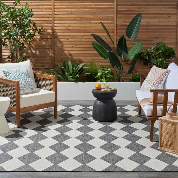 Nourison Positano Charcoal Indoor/Outdoor Geometric Rug POS04 Home